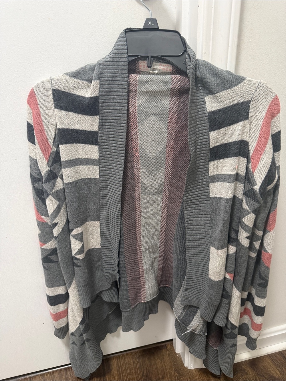 Pink Republic Gray, Pink & Cream Striped Open Cardigan